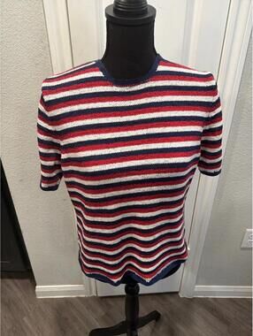 Cozy Striped Knit Short Sleeve Sweater Top